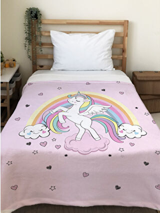 EVMİLA Karışık Unicorn Desenli Soft Baskılı Tek Kişilik 150x220 Cm Battaniye