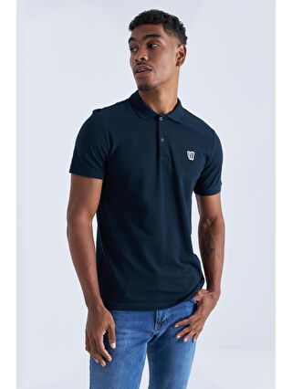 TOMMYLIFE Lacivert Basic Göğüs Logolu Standart Kalıp Triko Polo Yaka Erkek T-Shirt - 87768