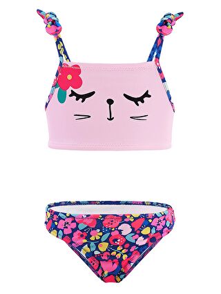 Denokids Karışık Çiçekli Kedi Kız Çocuk Bikini