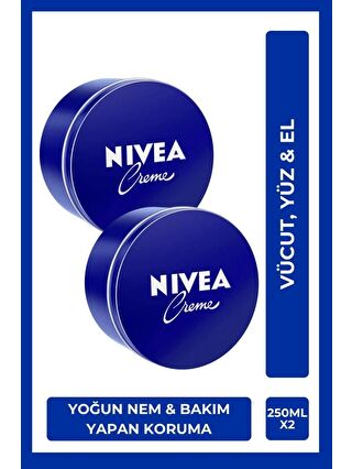 NIVEA Creme 250 ml, Bakım Yapan Koruma, Tüm Ciltler Için Ne mlendirici Krem, El & Yüz & Vücut x2 Adet