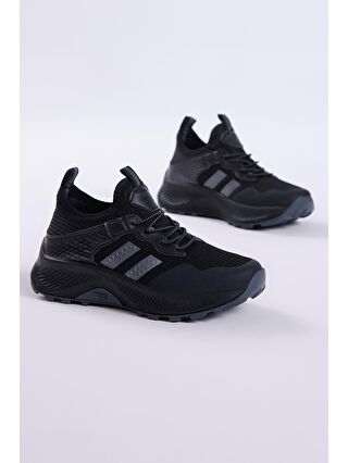 TONNY BLACK Çocuk Unisex Siyah Füme Rahat Kalıp Nefes Alabilen Kumaş Bağcıklı Sneaker