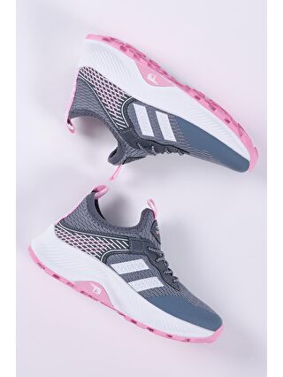 TONNY BLACK Gri Çocuk Unisex Füme Pembe Rahat Kalıp Nefes Alabilen Kumaş Bağcıklı Sneaker