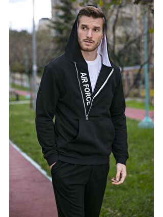 Buratti Siyah Kanguru Cepli Fermuarlı Kapüşon Yaka Slim Fit Sweat 575707