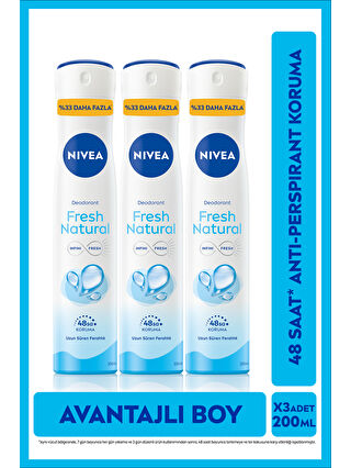 NIVEA Kadın Sprey Deodorant Fresh Natural 200 ml,Ter Kokusuna Karşı 48 Saat Koruma, Avantajlı Boy,X3 Adet