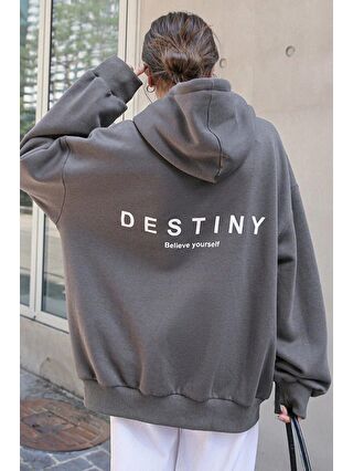 Trendseninle Gri Destıny Füme Tasarım Baskılı Sweatshirt