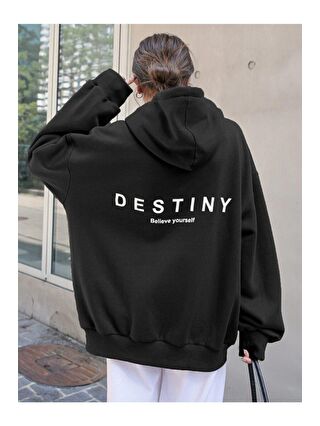 Trendseninle Destiny Tasarım Baskılı Siyah Sweatshirt