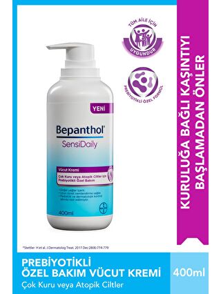 Bepanthol Sensidaily Pompalı Vücut Kremi 400 ml l Çok Kuru veya Atopik Ciltler İçin Prebiyotikli Özel Formül