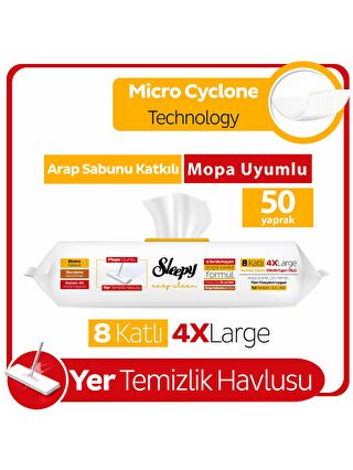 Sleepy Easy Clean Arap Sabunu Katkılı Mopa Uyumlu Yer Temizlik Havlusu 50 Yaprak