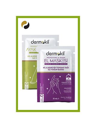 DERMOKIL Kil ve Kenevir Yağlı Peeling Etkili Ayak Maskesi 35 ml + El Maskesi 35 ml 2 ' li Set