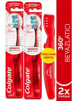 Colgate 360 Gelişmiş Optik Beyaz Yumuşak Beyazlatıcı Diş Fırçası x 2 Adet + Diş Fırçası Kabı Hediye