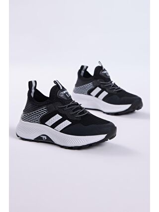 TONNY BLACK Çocuk Unisex Siyah Beyaz Rahat Kalıp Nefes Alabilen Kumaş Bağcıklı Sneaker