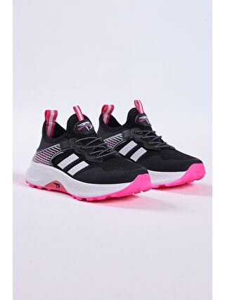 TONNY BLACK Çocuk Unisex Siyah Fuşya Rahat Kalıp Nefes Alabilen Kumaş Bağcıklı Sneaker