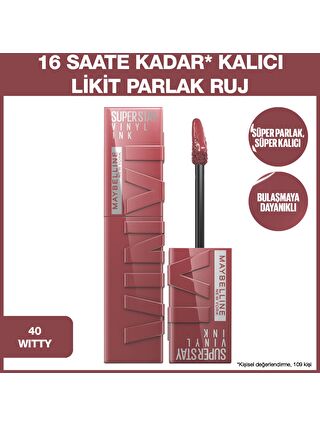 Maybelline New York Super Stay Vinyl Ink Uzun Süre Kalıcı Likit Parlak Ruj 40 Witty