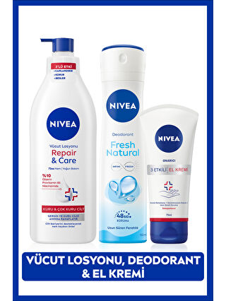 NIVEA Gelin Çeyiz Seti, Repair&care Vücut Losyonu 400ml, Deodorant 150ml, El Bakım Kremi 75ml,