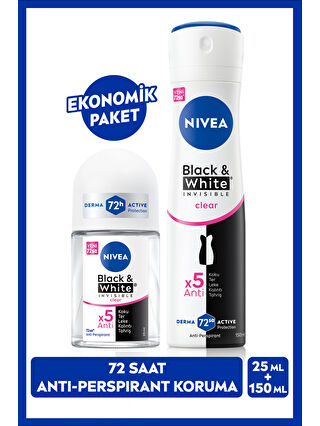 NIVEA Kadın Sprey Deodorant Black&White Clear 150ml ve Mini Roll-on Black&White Clear