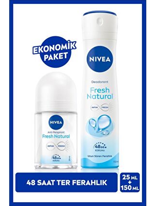 NIVEA Kadın Sprey Deodorant Fresh Natural 150ml ve Mini Roll-on Fresh Natural 25ml