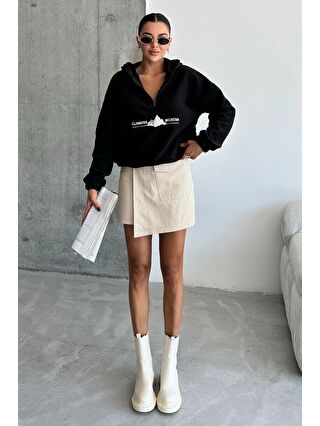 Trendseninle Kadın Siyah Climbing Mountain Baskılı Oversize Yarım