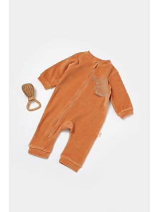 BabyCosy Organic Wear Kahverengi Kadife Fermuarlı Tulum