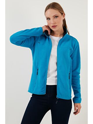 Lela Turkuaz Slim Fit Anti-Pilling Tüylenme Yapmayan Fermuarlı Cepli Hırka Kadın Polar 5907002