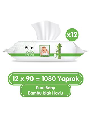 Pure Baby Organik Bambu Özlü Islak Havlu 12×90 (1080 Yaprak)