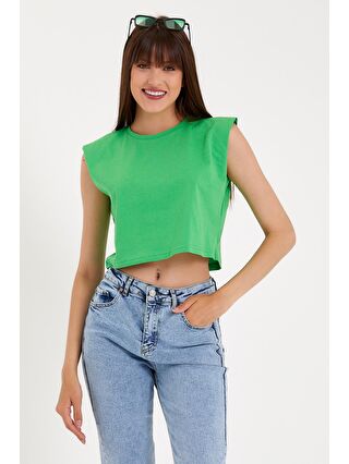 Süperlife Yeşil Kadın Regular Fit Crop Tişort SPR22TSK128