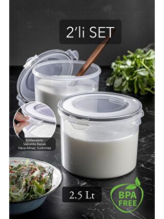 Meleni Home Antrasit 2'li Hava Almaz Kapaklı Saklama Kabı Seti - Vakum Kapaklı Yoğurt Kefir Mayalama Kabı 2x2500 ml