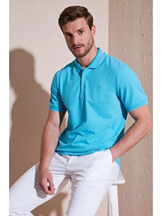 Buratti Turkuaz % 100 Pamuk Düğmeli Slim Fit Polo Yaka T Shirt Erkek POLO YAKA T SHİRT 5902118