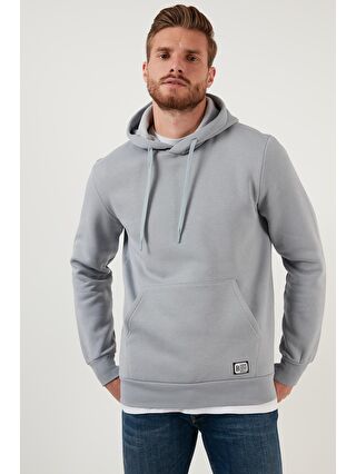 Buratti Gri Slim Fit Kapüşonlu Kanguru Cepli İçi Tüylü Yumuşak Şardonlu Erkek Sweat 5905281