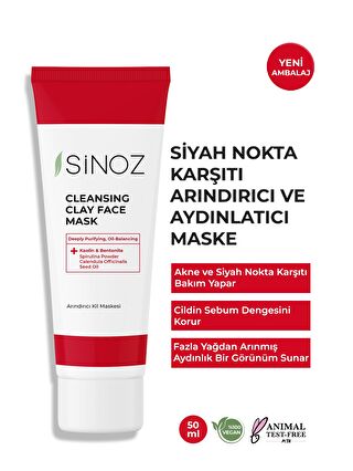 Sinoz Akne ve Siyah Nokta Karşıtı Arındırıcı Yüz Bakım Kil Maskesi 50 ml Tüm Ciltler için