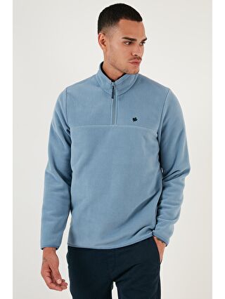 Buratti Mavi Slim Fit Anti-Pilling Bato Yaka Kışlık Şardonlu Erkek Polar Sweatshirt 5906001