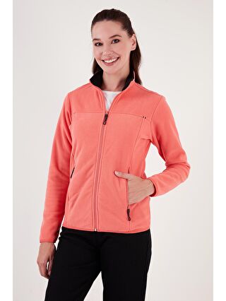 Lela Pembe Slim Fit Anti-Pilling Tüylenme Yapmayan Fermuarlı Cepli Hırka Kadın Polar 5907002