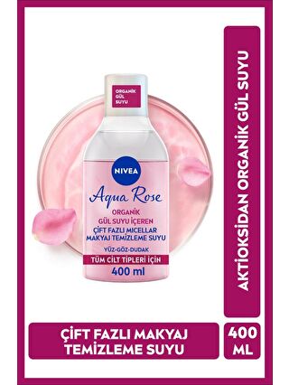 NIVEA Aqua Rose Micellar Gül Suyu İçeren Çift Fazlı Makyaj Temizleme Suyu, 400 ml, Tüm Ciltler İçin