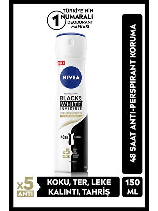 NIVEA Kadın Sprey Deodorant Black&White Invisible Ipeksi Pürüzsüzlük 48 Saat Koruma 150 ml