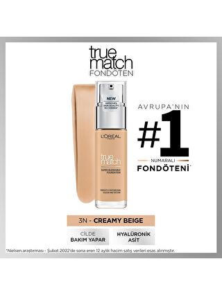 L'Oreal Paris True Match Bakım Yapan Fondöten 3N Creamy Beige (30 ml)