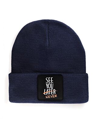 BlackBörk V1 Akrilik See You Later Never - 2 Kod Logolu Unisex Lacivert Bere (Beanie)