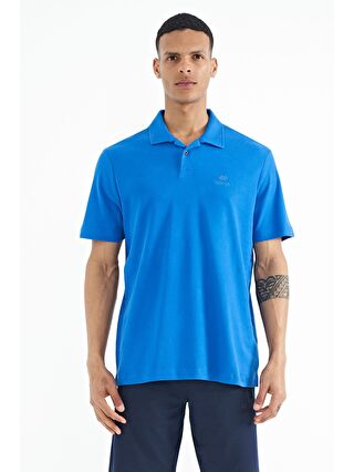 TOMMYLIFE İndigo Polo Yaka Logo Nakışlı Standart Form Erkek T-shirt - 88237