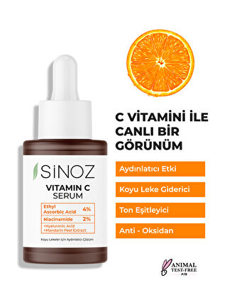 Sinoz Ton Eşitleyici Aydınlatıcı Vitamin C %4 + Niacinamide %2 Yüz Serumu 30 ML Tüm Ciltler için