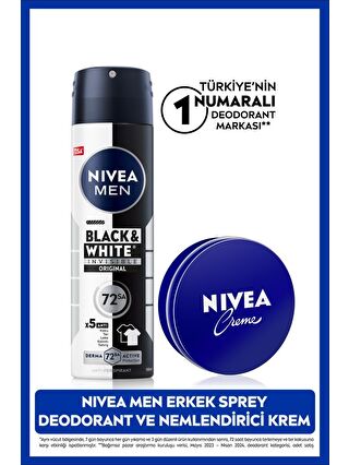 NIVEA Creme 30ml ve MEN Erkek Sprey Deodorant Black&White Invisible Original 150ml, 72Saat Anti-perspirant