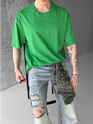 ablukaonline Erkek Oversize Basic T-Shirt Yeşil