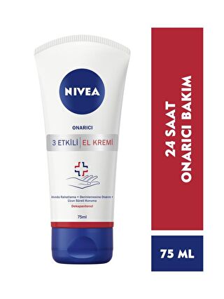 NIVEA 3 Etkili Onarıcı Bakım El Kremi 75 ml, Çok Kuru Eller İçin, 24 Saat Onarıcı Bakım