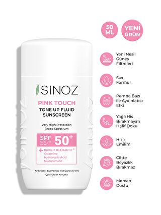 Sinoz SPF 50+ Pink Touch Aydınlatıcı Sıvı Güneş Kremi- Yeni Nesil Güneş Filtreleri İle Hibrit Formül 50 ml