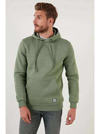 Buratti Turkuaz Slim Fit Kapüşonlu Kanguru Cepli İçi Tüylü Yumuşak Şardonlu Sweat 5905281