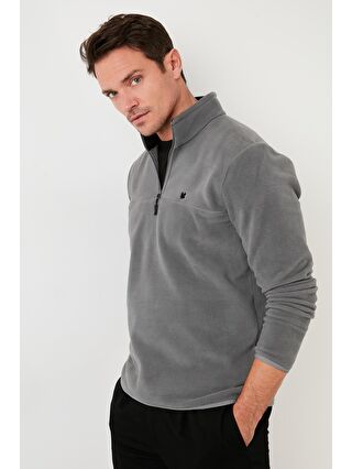 Buratti Gri Slim Fit Anti-Pilling Bato Yaka Kışlık Şardonlu Erkek Polar Sweatshirt 5906001