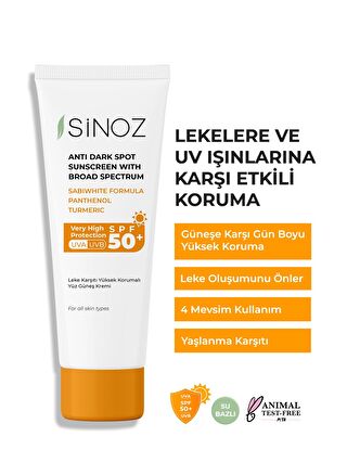 Sinoz SPF 50+ Yüksek Koruyucu Yüz Güneş Kremi 50 ml Normal ve Kuru Ciltler İçin