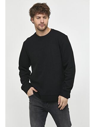 Süperlife Siyah Erkek Bisiklet Yaka Regular Fit İnce Sweatshirt SPR 20K30