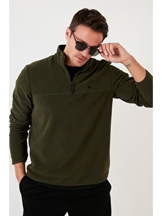 Buratti Haki Slim Fit Anti-Pilling Bato Yaka Kışlık Şardonlu Erkek Polar Sweatshirt 5906001