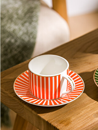 LCW HOME Çizgi Desenli 2 Kişlik Porselen Kahve Fincan Takımı 90 Ml