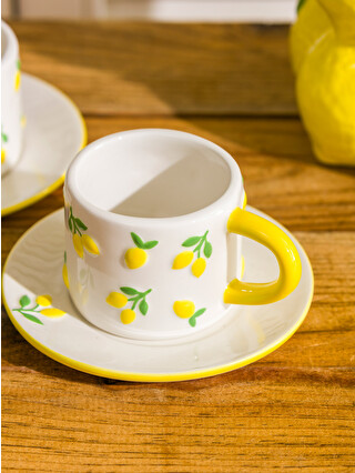 LCW HOME Lemon Printed 2-Person Ceramic Coffee Cup Set 100 ml