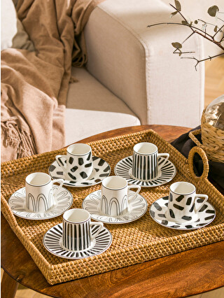 LCW HOME Siyah 6 Kişilik Baskılı Porselen Kahve Fincan Takımı 90 Ml ...