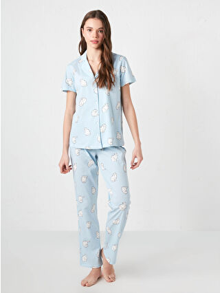 Açık Mavi Baskılı